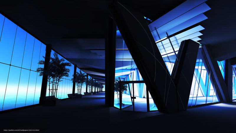 Futuristic Building Interior — Blue, Dark