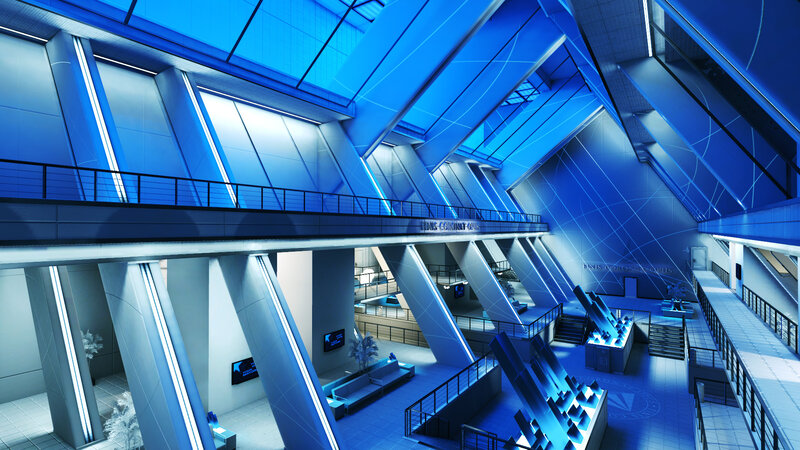 Futuristic Building Interior — Blue, Technological, 3d Render