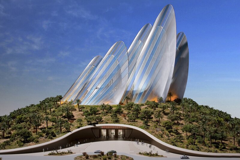 Futuristic building on a hill