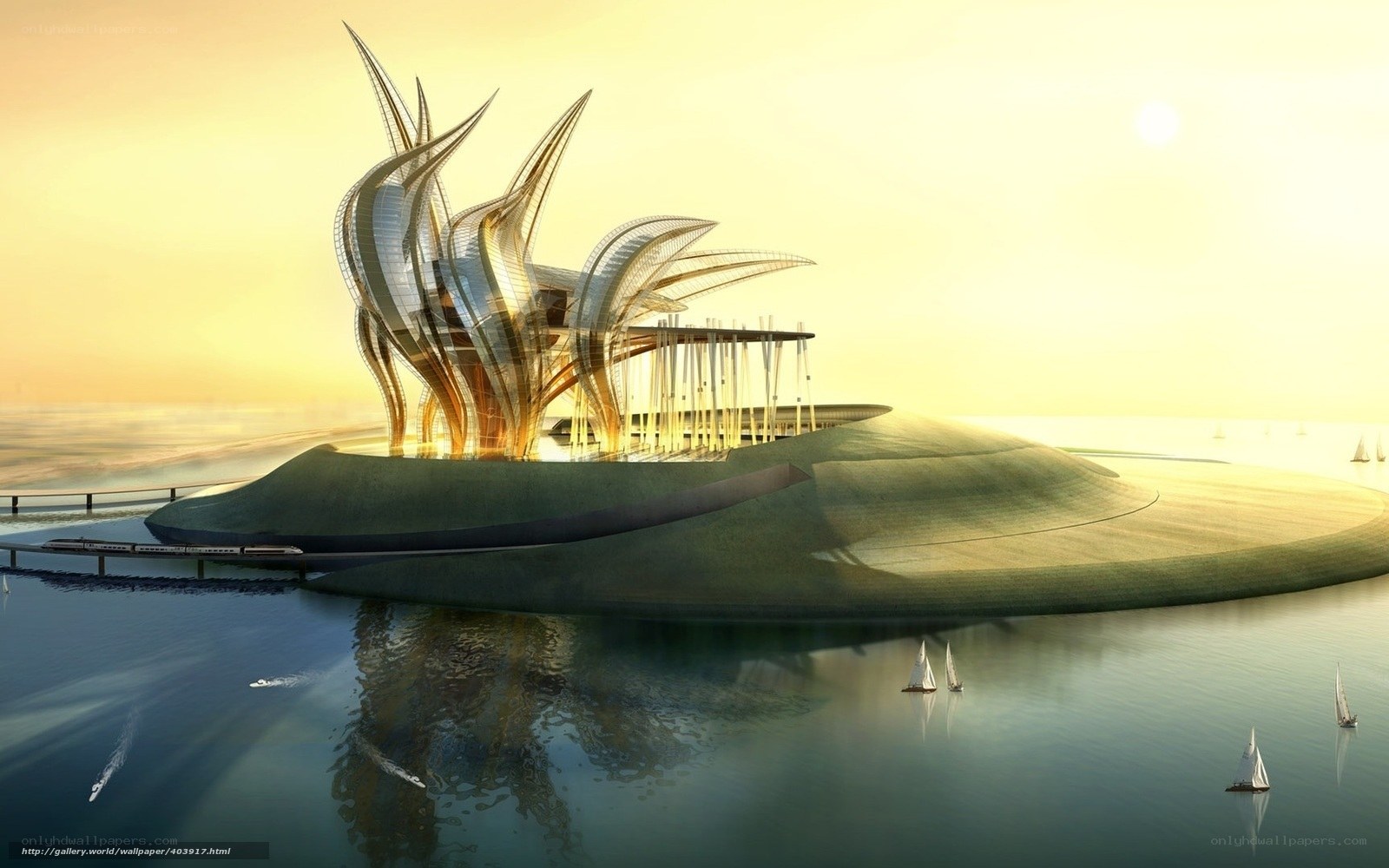 Futuristic building on island