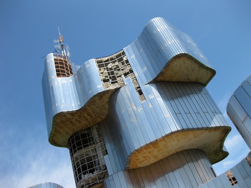 Futuristic building with reflective facade