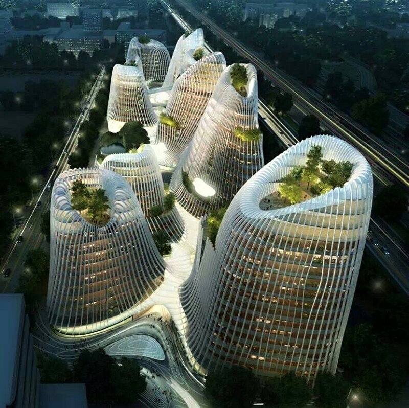 Futuristic Buildings at Night