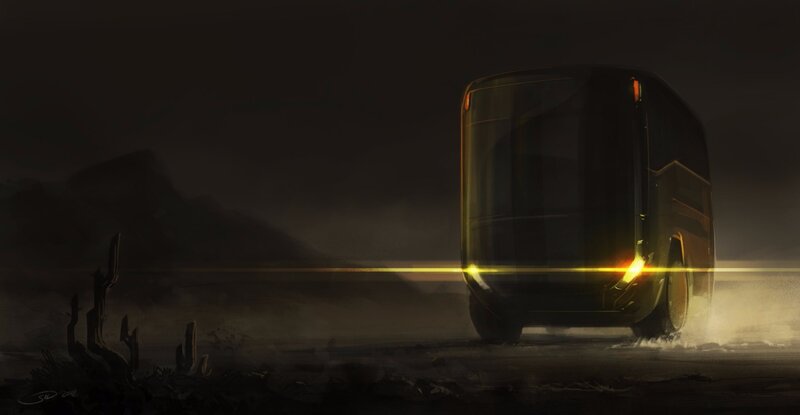 Futuristic Bus in Desert