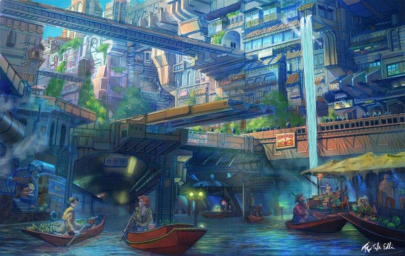futuristic canal city