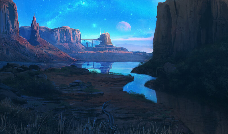 Futuristic Canyon Landscape — Blue