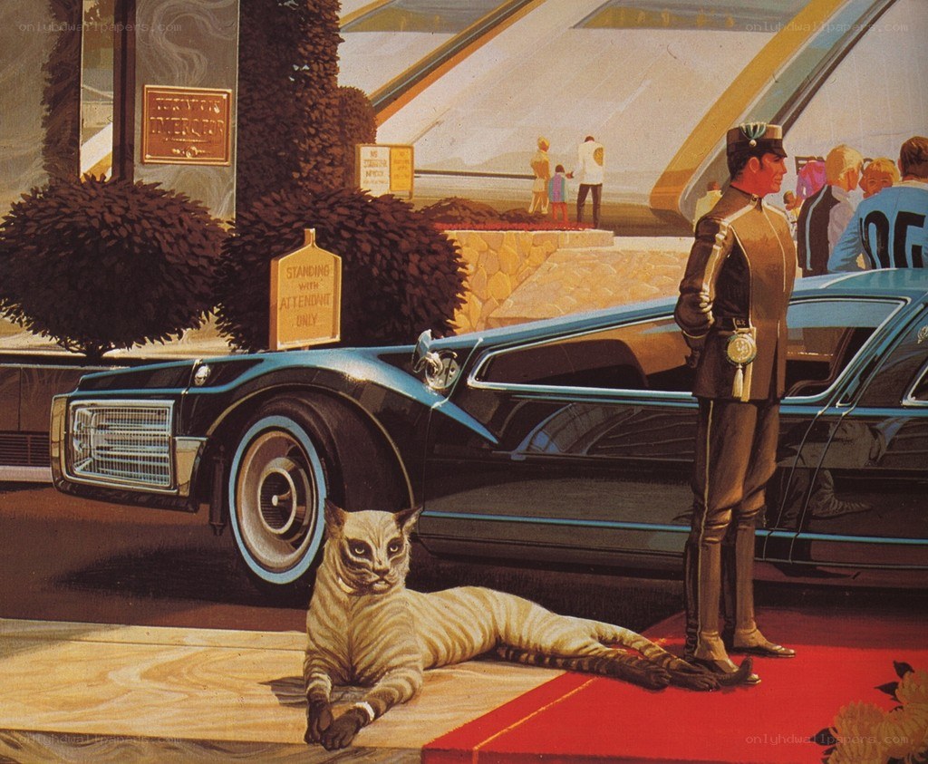 Futuristic car and cat scene