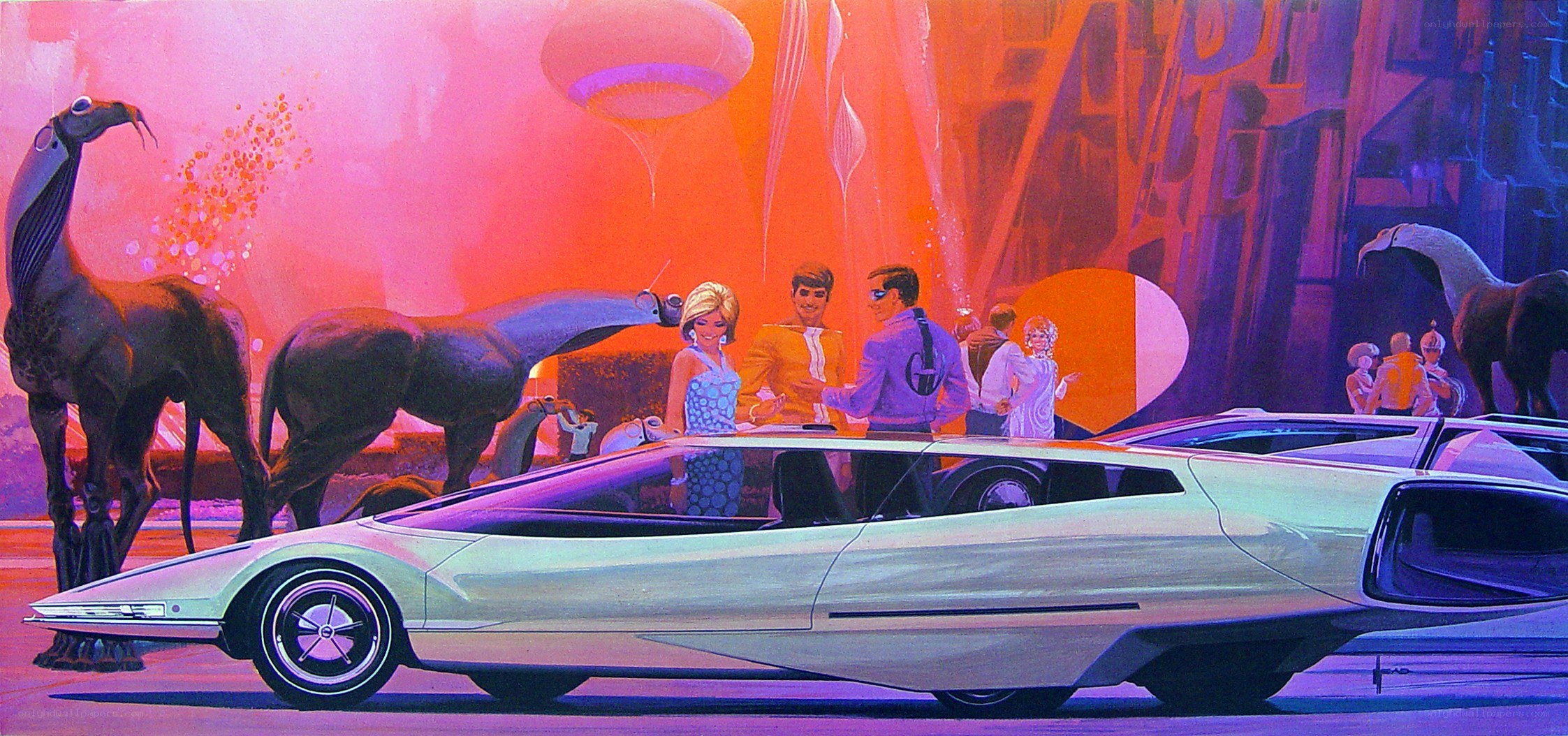 Futuristic car and people