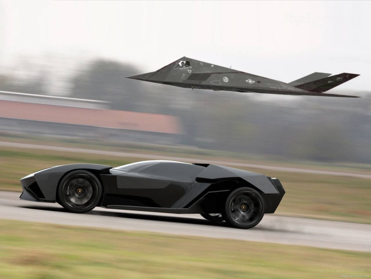Futuristic car and stealth jet