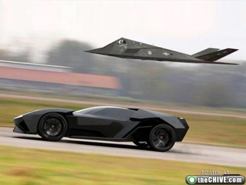 Futuristic car and stealth jet