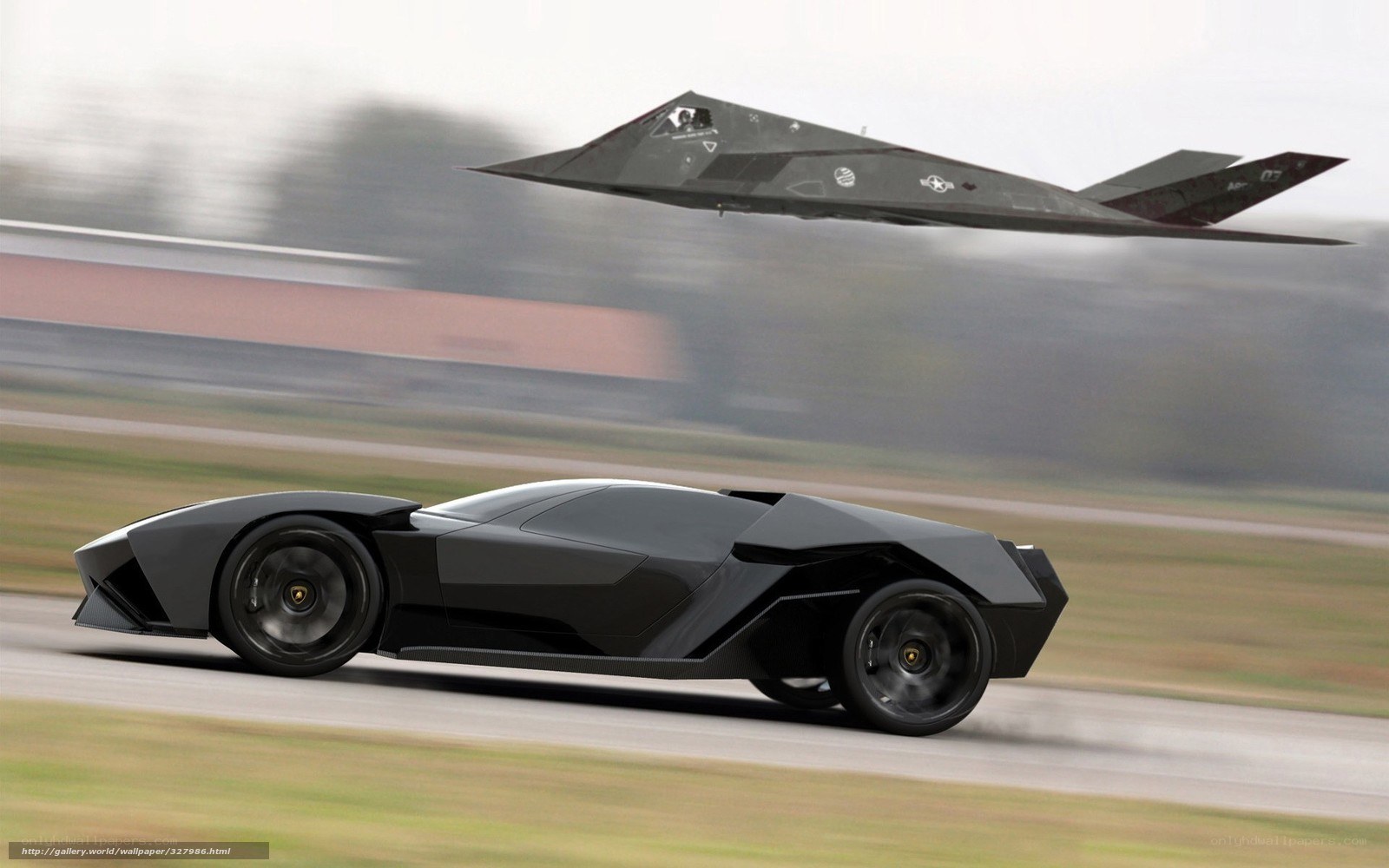 futuristic car and stealth jet