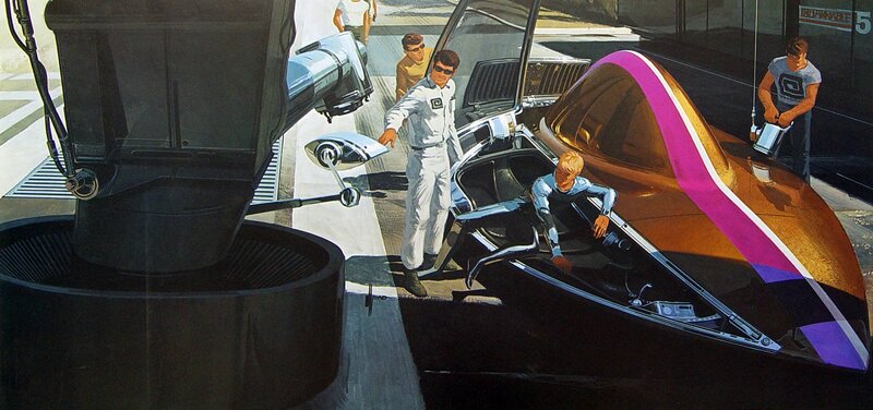 Futuristic Car at Service Station