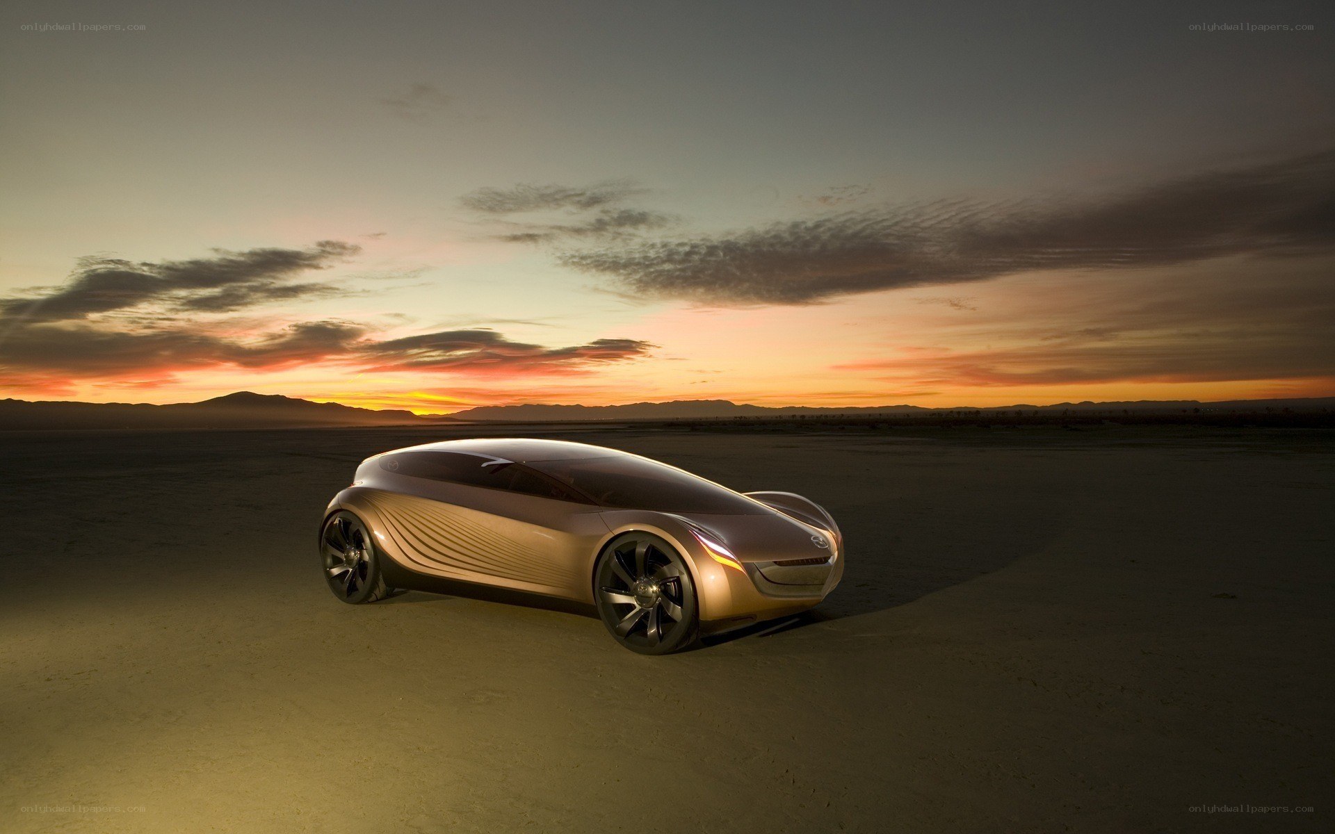 Futuristic car at sunset