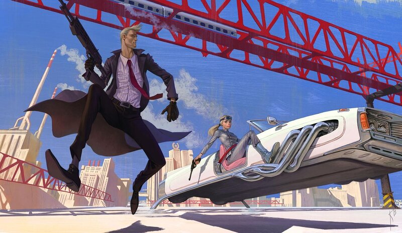 futuristic car chase scene