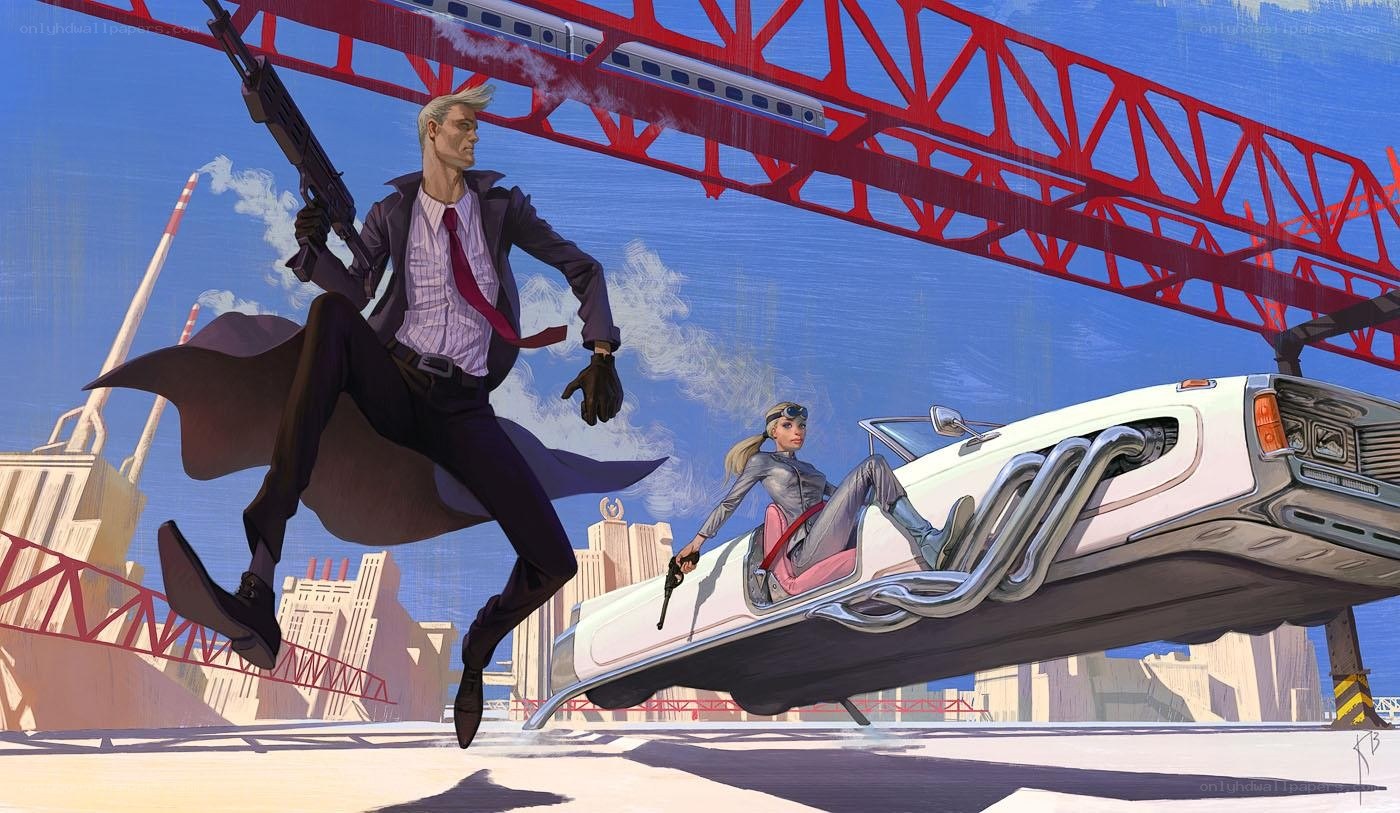 futuristic car chase scene