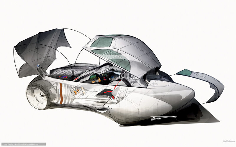 Futuristic Car Concept — Gray, Technical