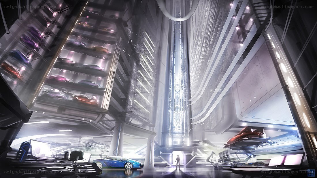 futuristic car garage