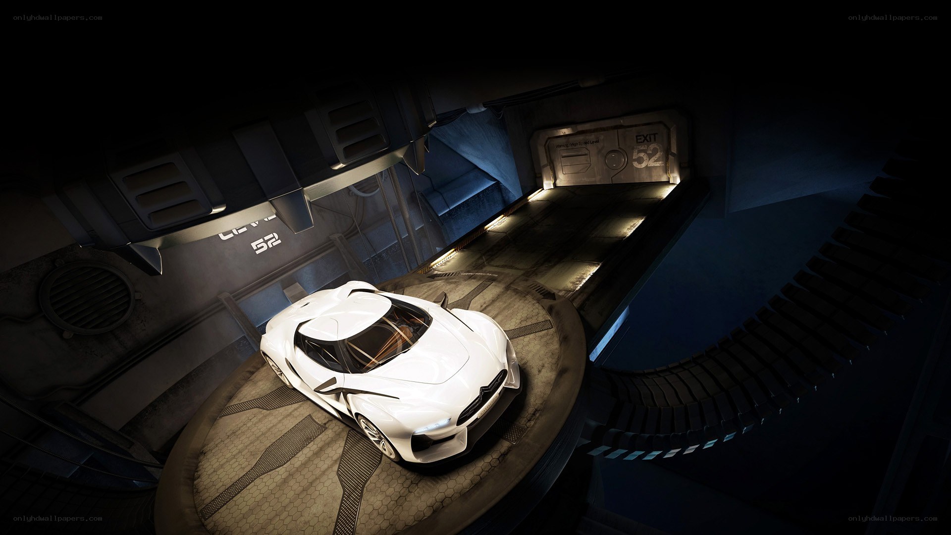 futuristic car in a garage