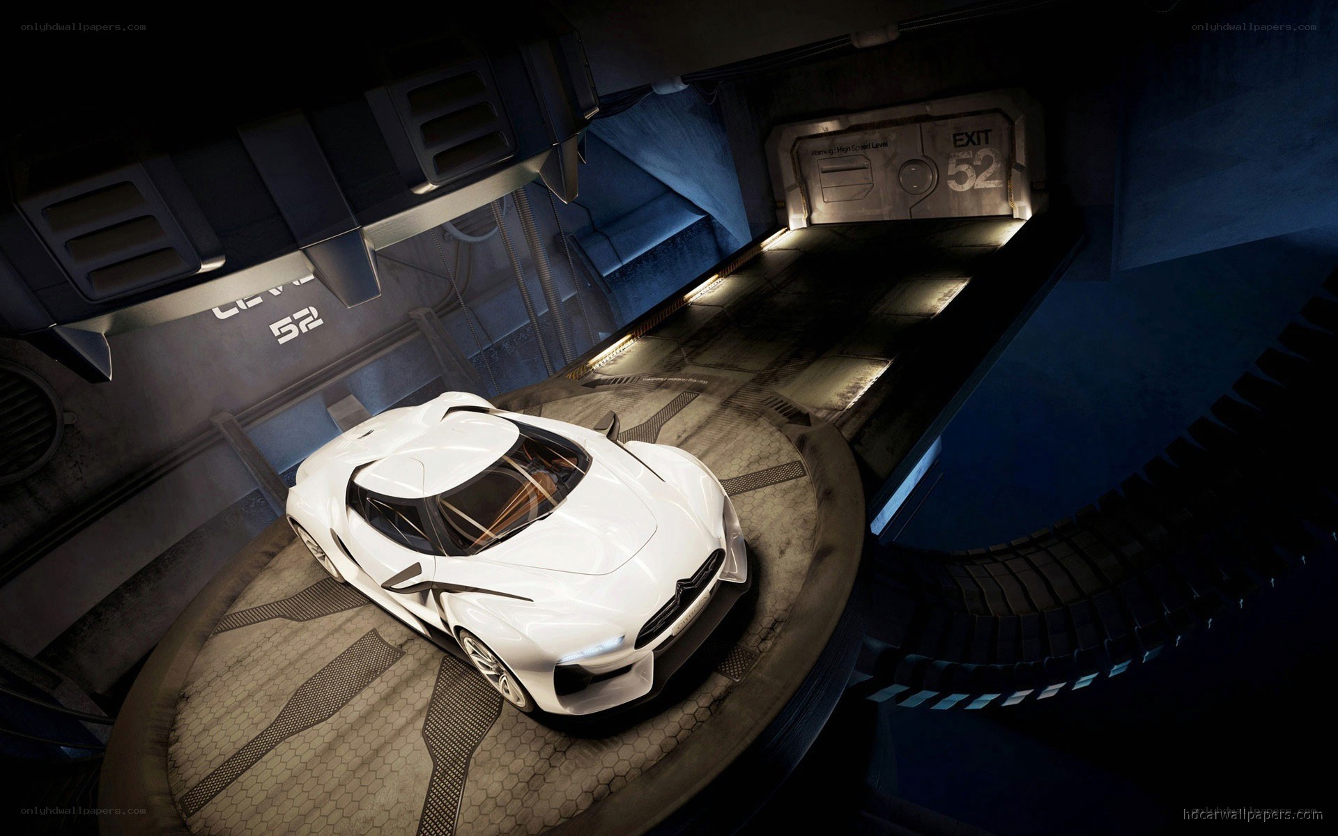futuristic car in a garage