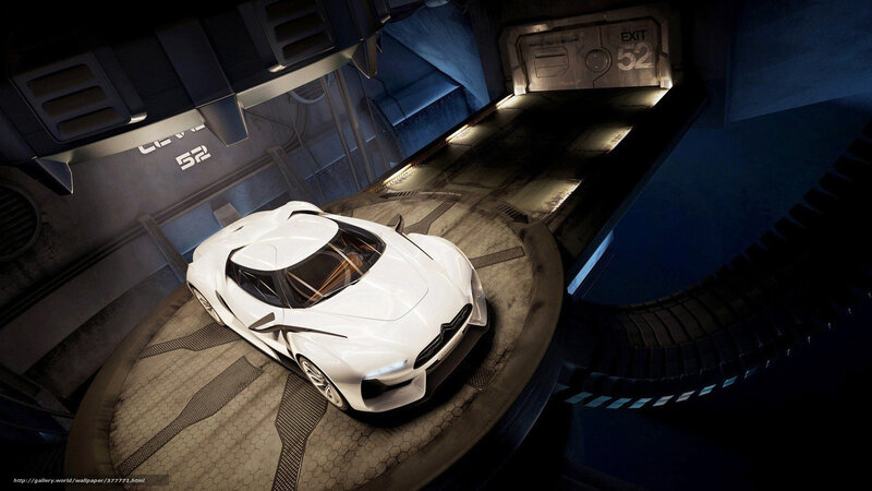 futuristic car in a sci-fi garage