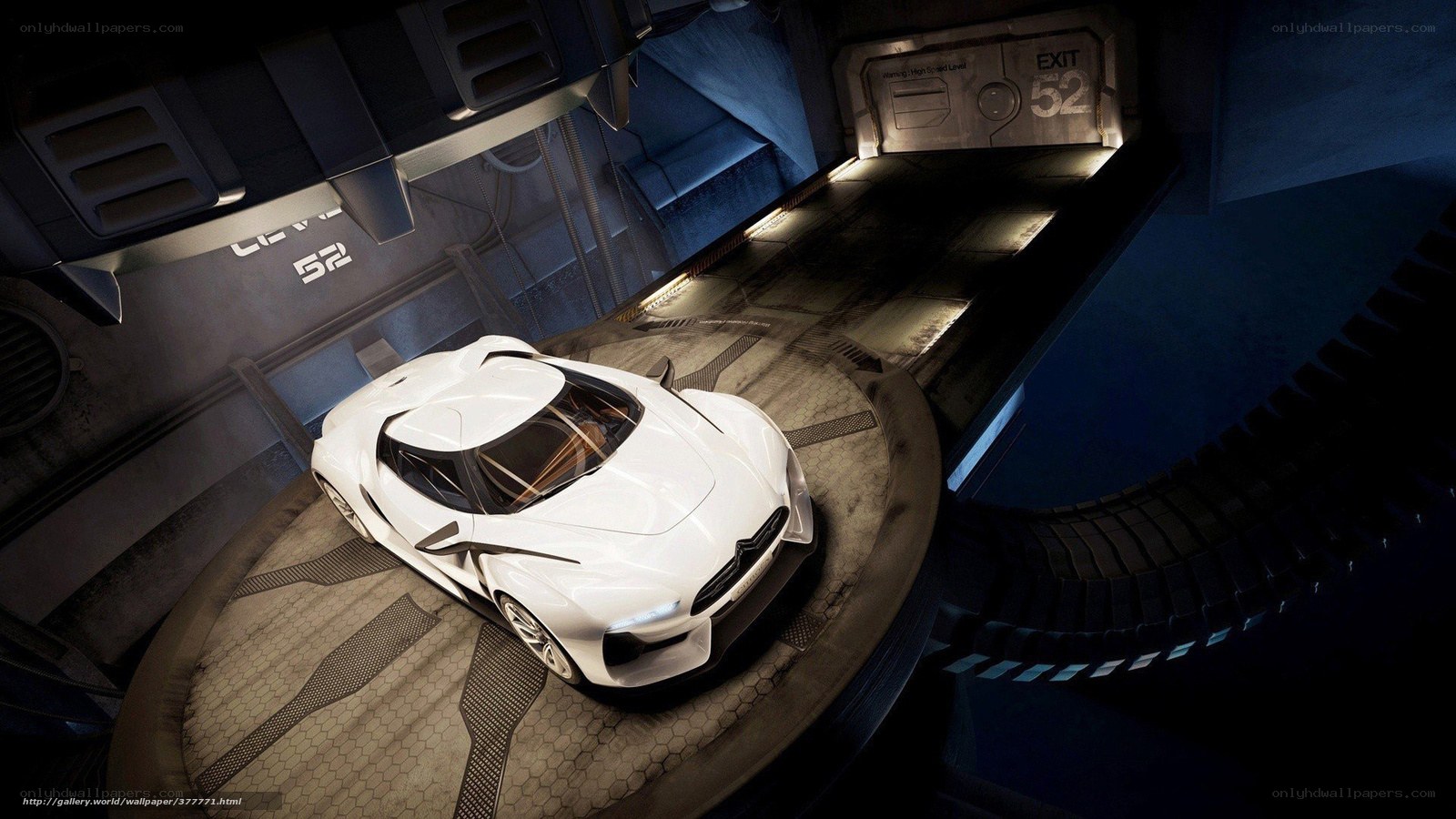 futuristic car in a sci-fi garage