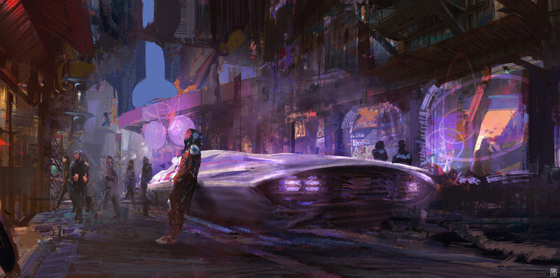 Futuristic Car in Alley — Purple