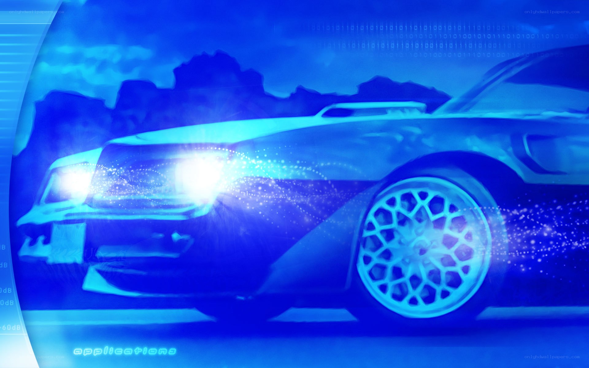 futuristic car in blue light