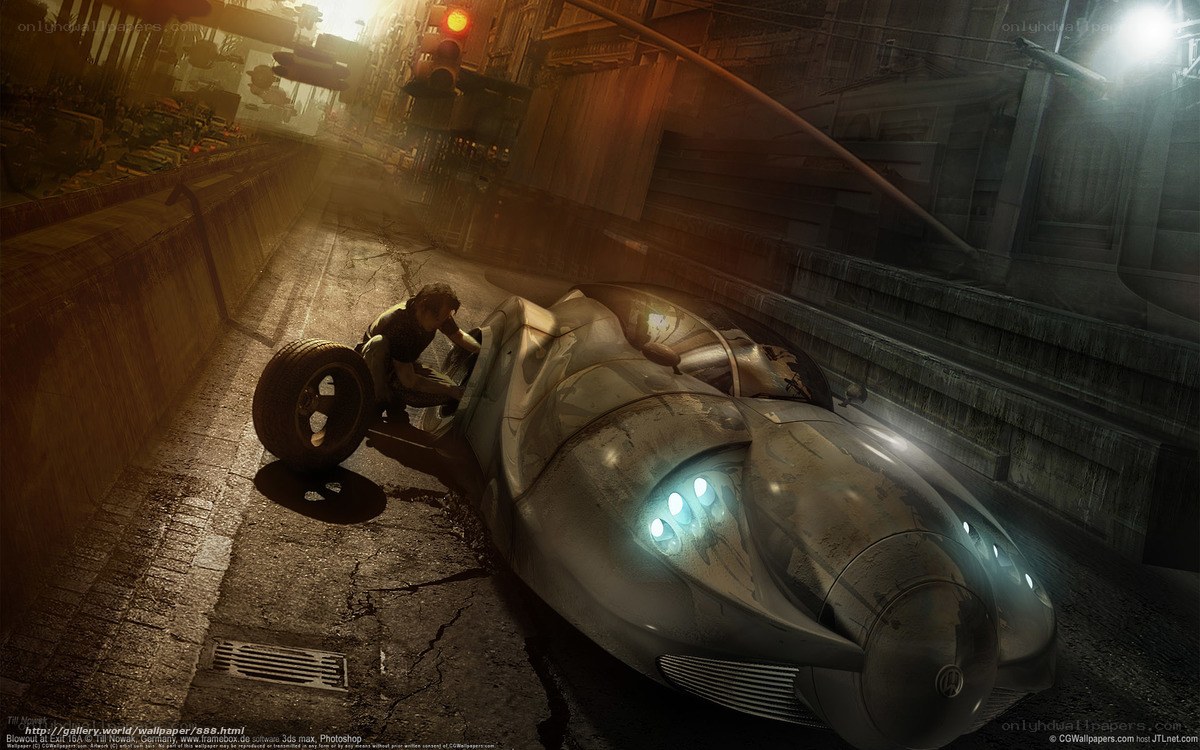 futuristic car in city alley