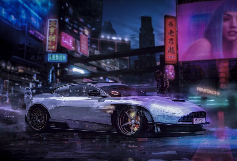 Futuristic Car in City — Blue