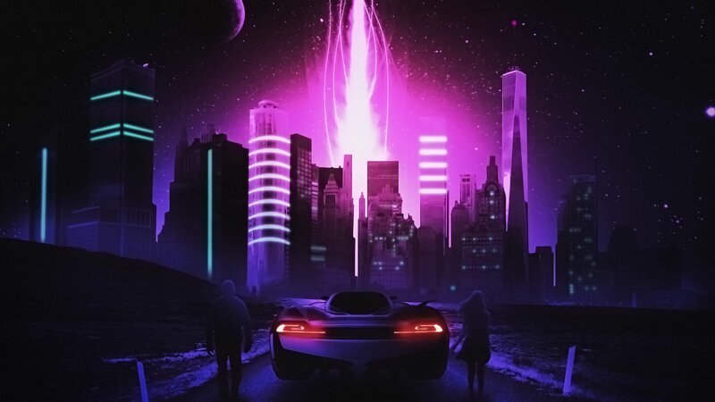 Futuristic Car in City — Purple, Dramatic, Night, Digital Art