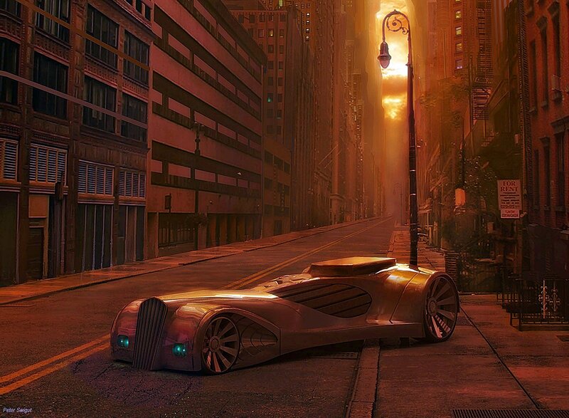 futuristic car in city street