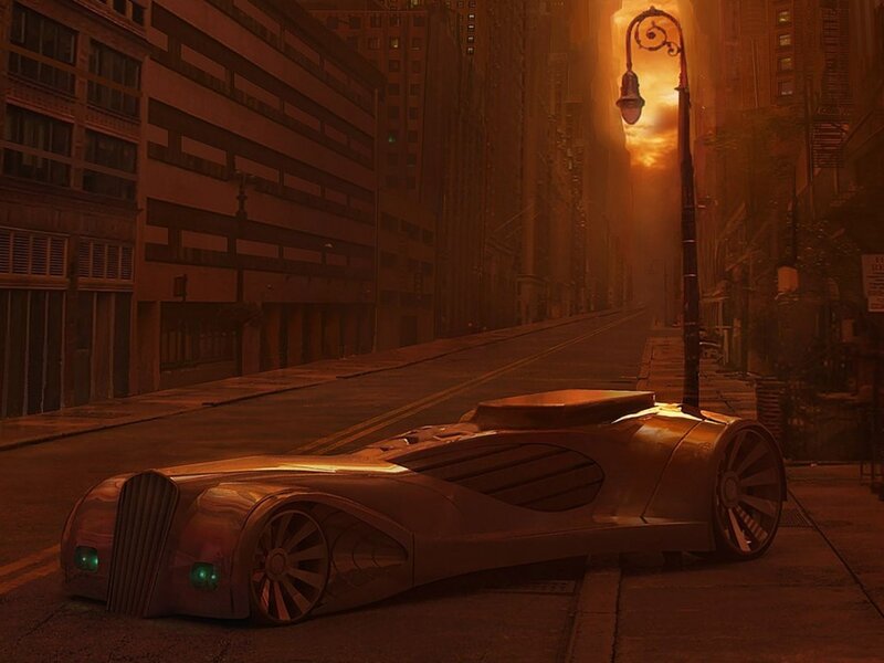 futuristic car in city street