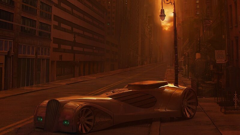 futuristic car in city street