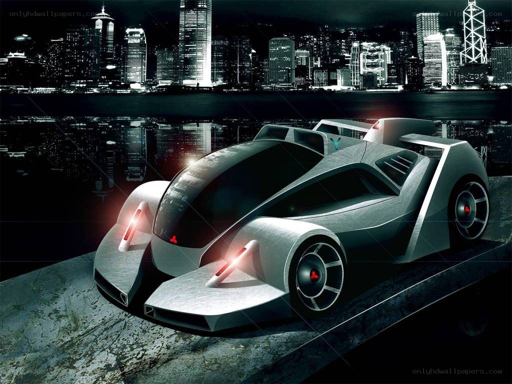 futuristic car in cityscape
