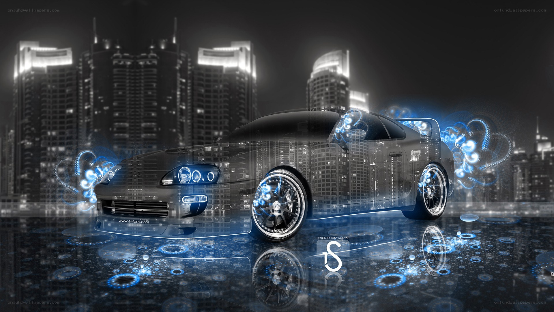 futuristic car in cityscape