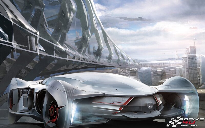 futuristic car in cityscape