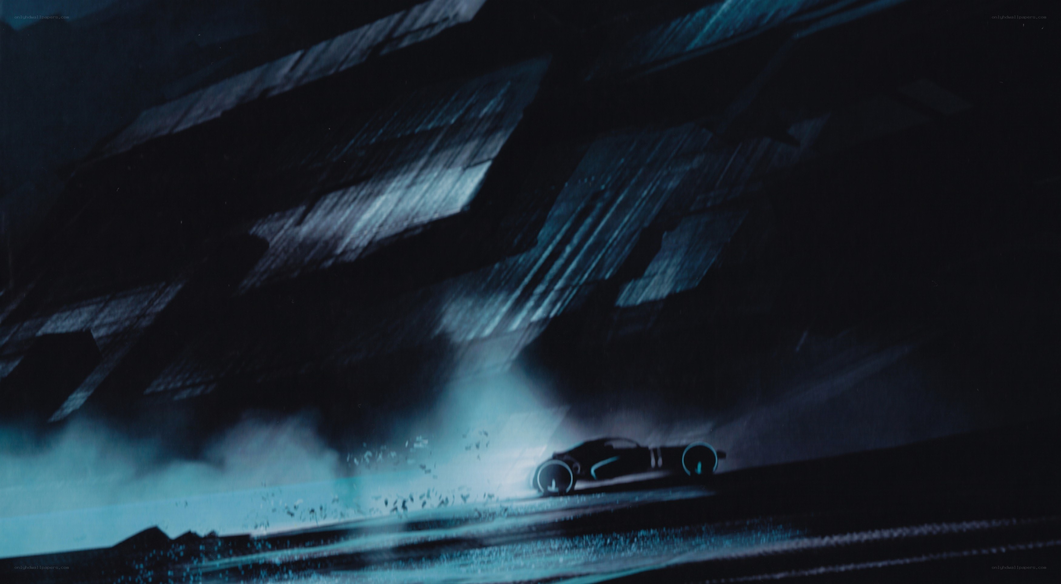 futuristic car in dark tunnel