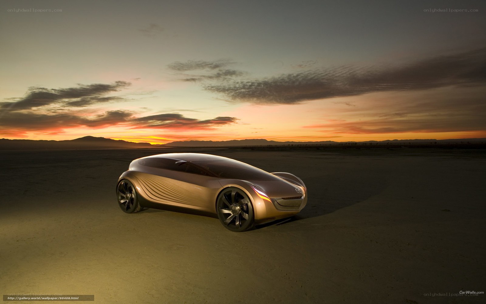 Futuristic car in desert sunset