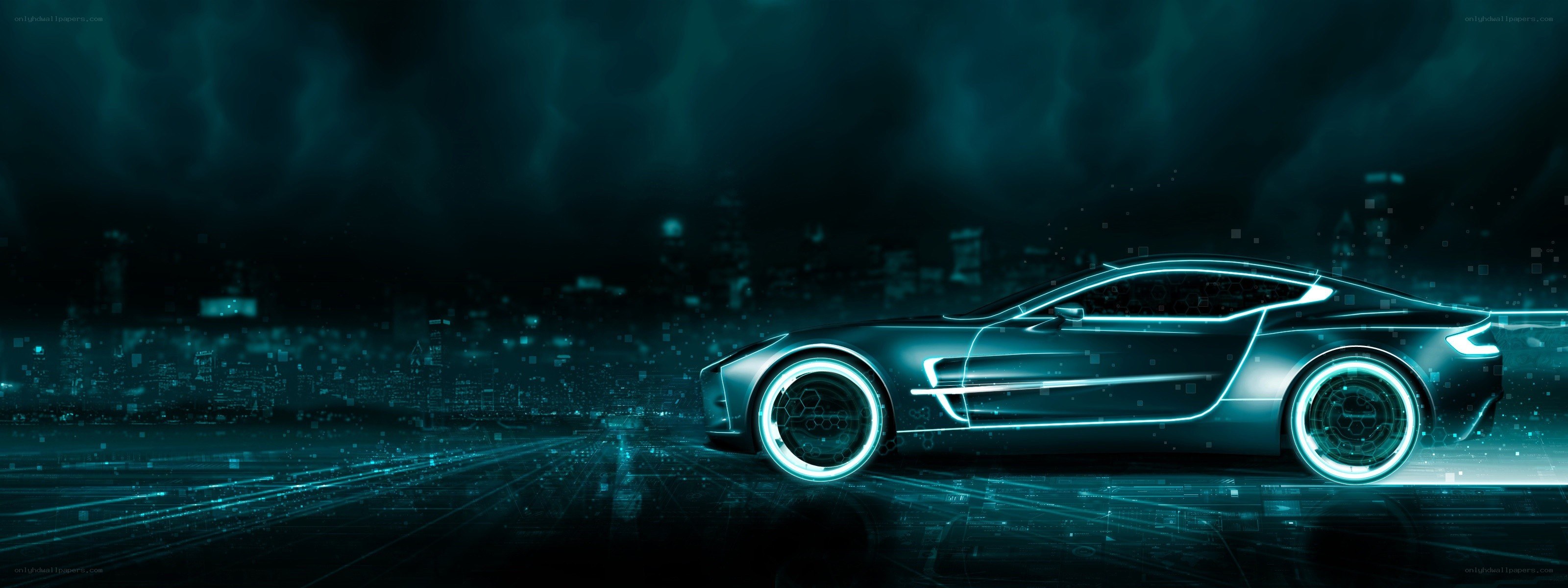 futuristic car in digital city