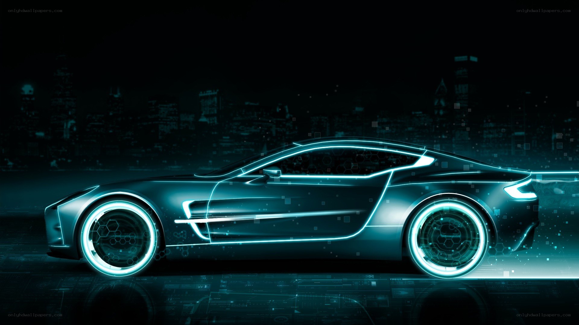 futuristic car in digital city
