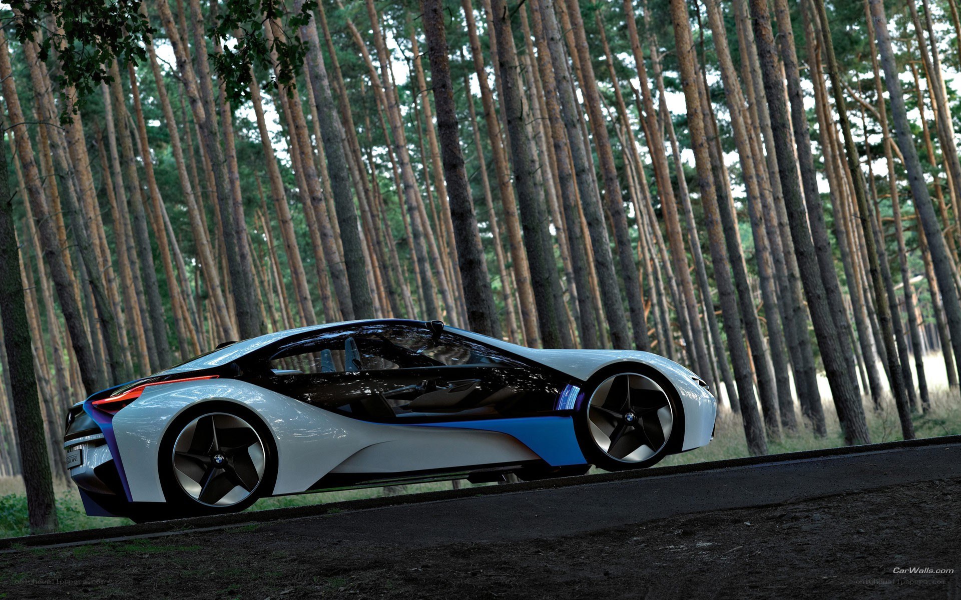 Futuristic car in forest