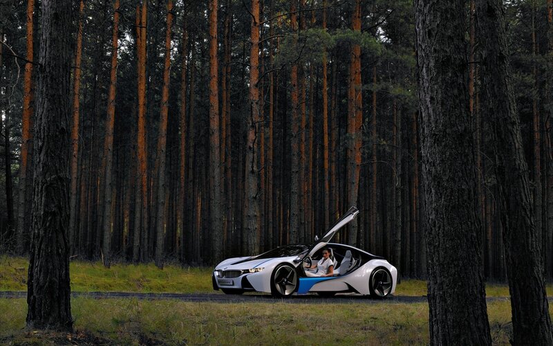 Futuristic car in forest
