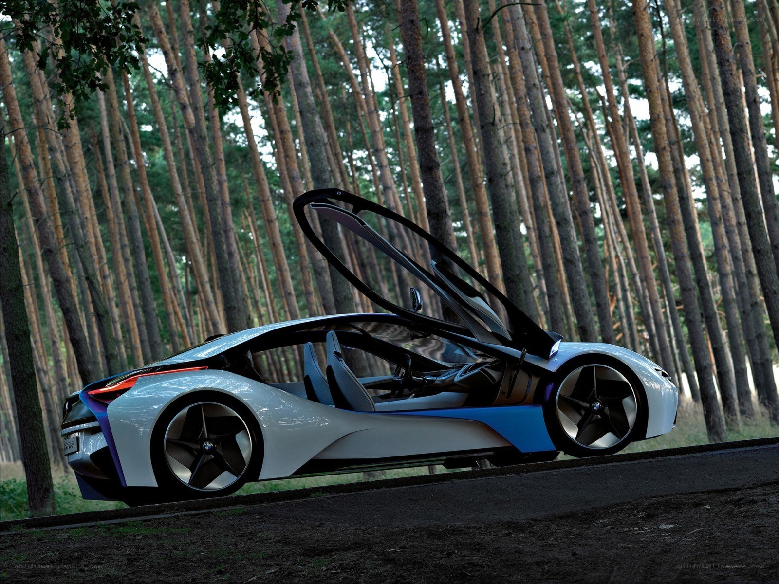Futuristic car in forest