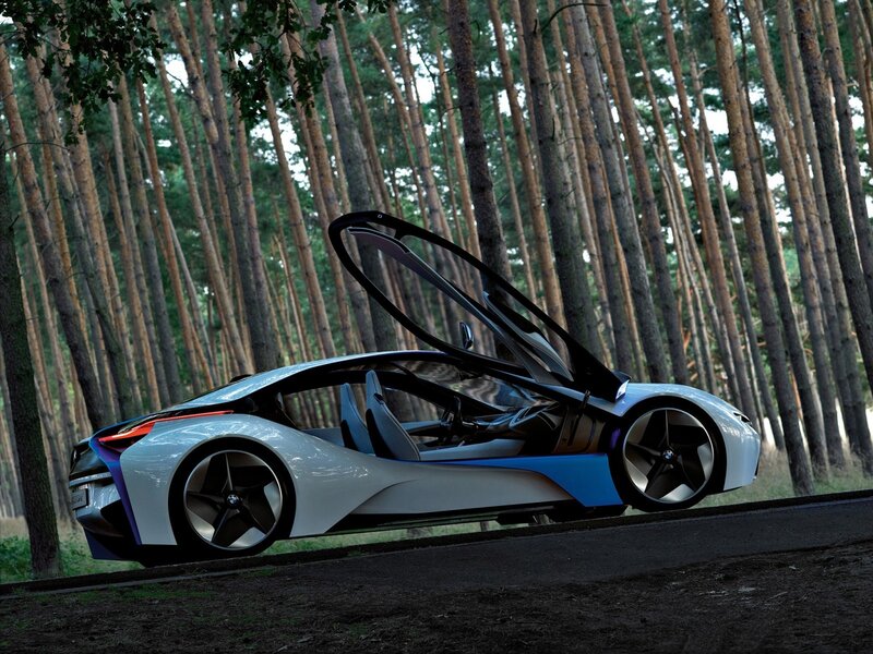 Futuristic car in forest