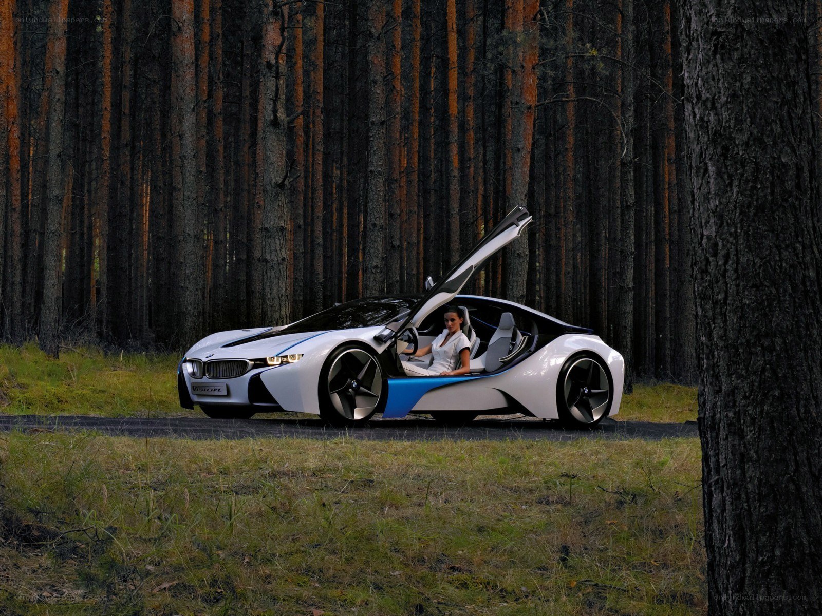 Futuristic car in forest