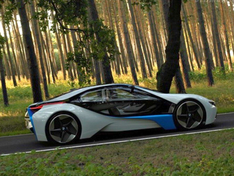 Futuristic car in forest