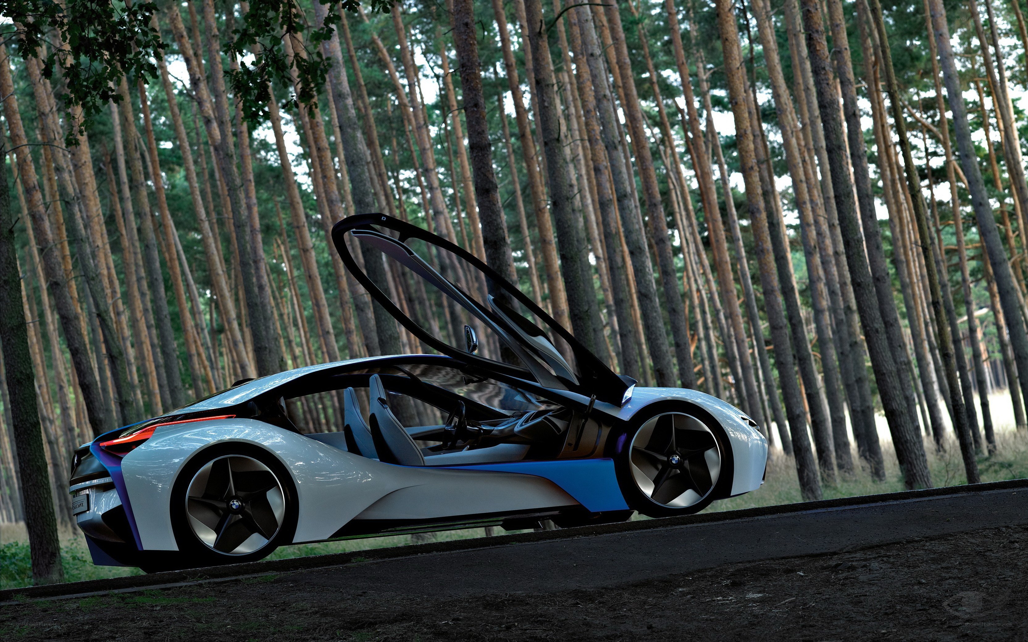 Futuristic car in forest