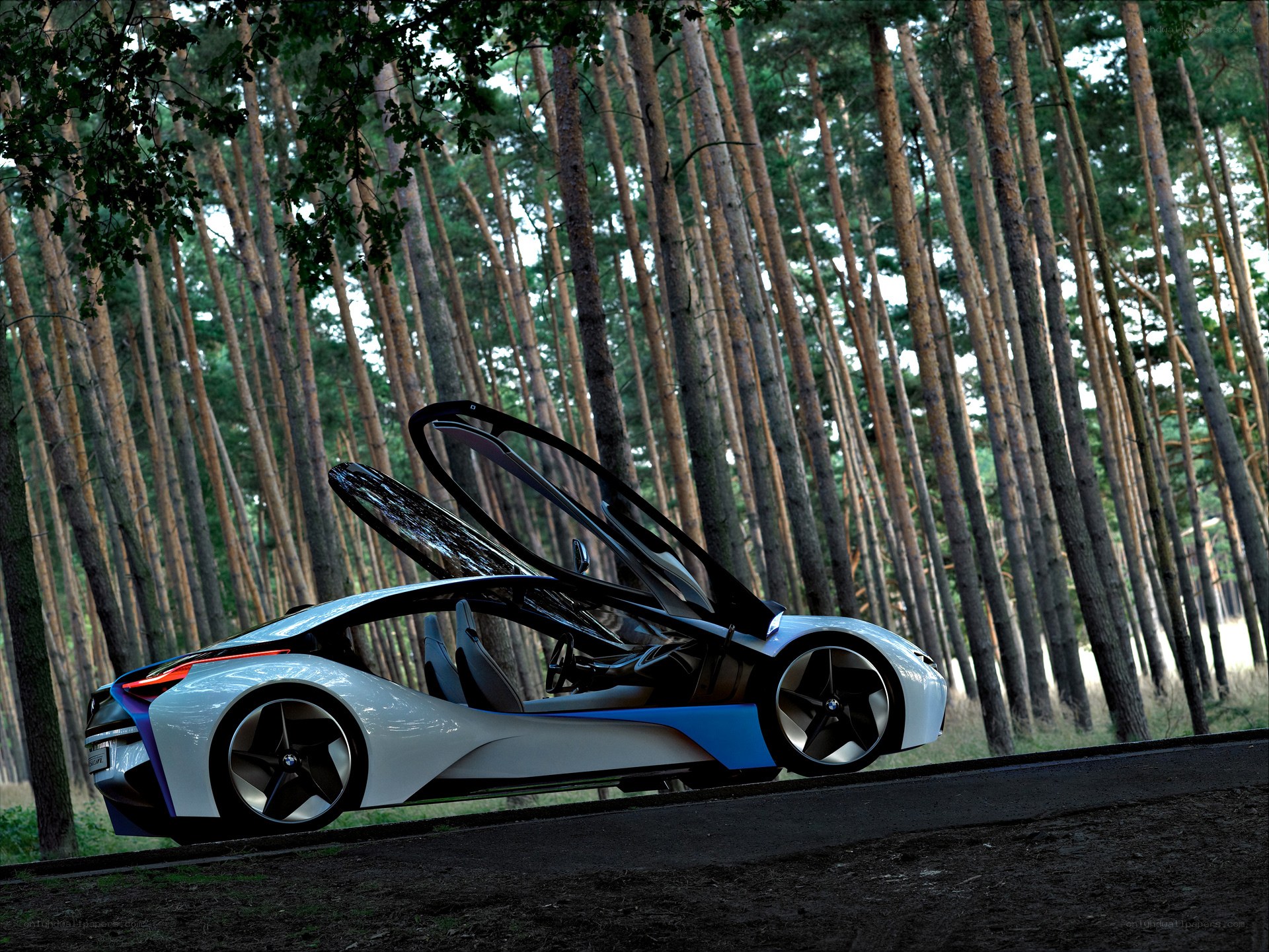Futuristic car in forest
