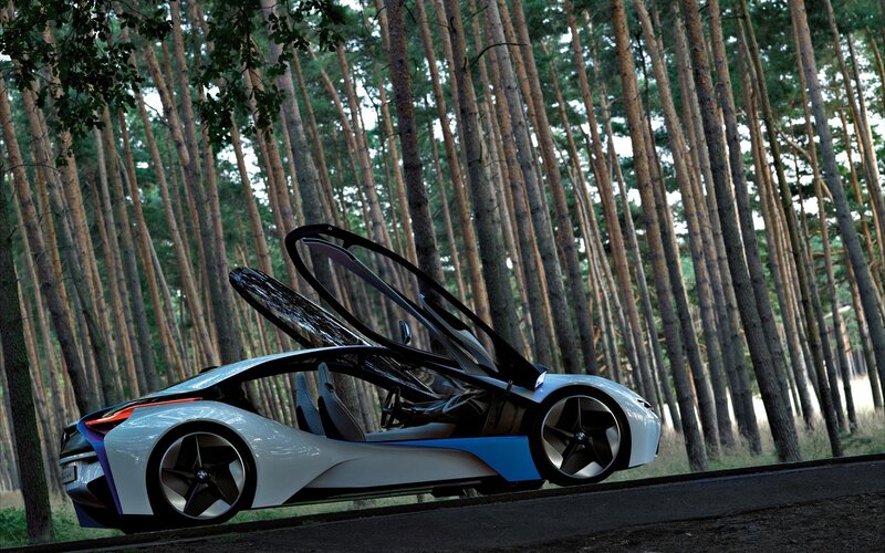 futuristic car in forest