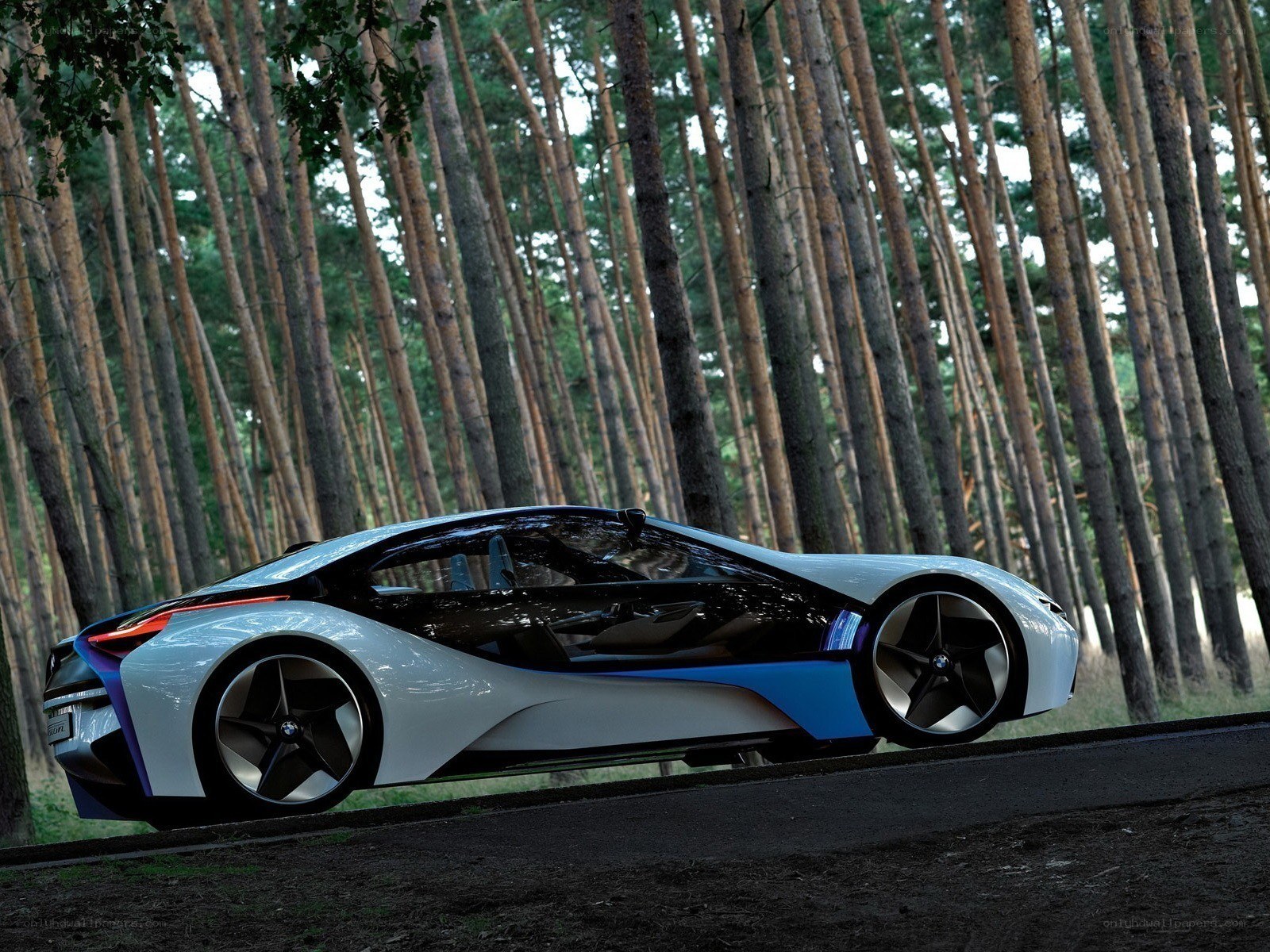 Futuristic car in forest
