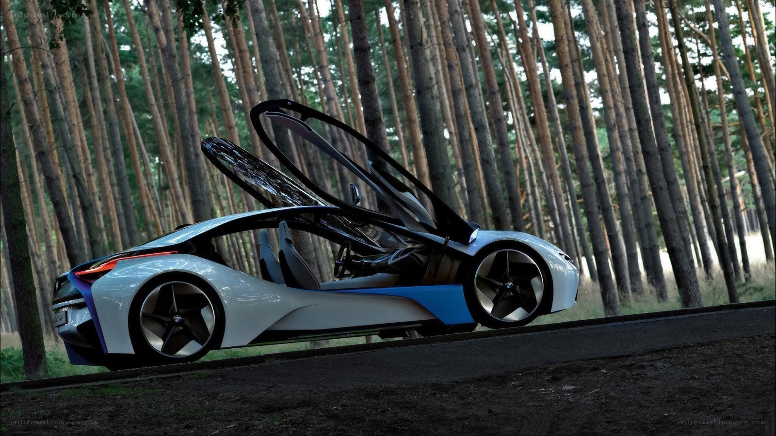 futuristic car in forest
